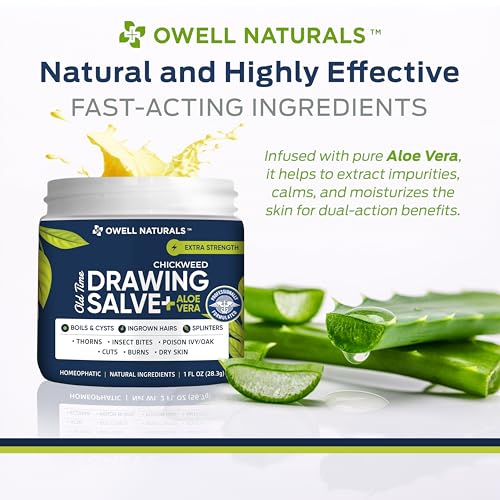 Owell naturals Chickweed Drawing Salve with Aloe Vera for boils, Cyst, Splinters, Poison Ivy/Oak, Skin Disorder, Irritations, Burns, Minor Cuts, Dry Skin, Itching