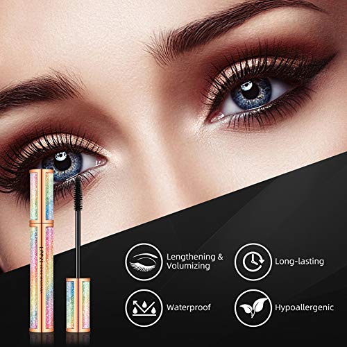 4D Silk Fiber Eyelash Mascara Waterproof - Thickening Long Lasting Smudge-Proof Natural Curling Lengthening All Day Exquisitely Extra Long Black (A)