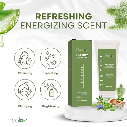 Tea Tree Face Wash ? Natural Tea Tree Soap Exfoliating Facial Cleanser ? Tea Tree Oil Fights Acne, Skin Irritation and Prevents Breakouts ? Deeply Cleansing, Hydrating Liquid Soap for Calm Fresh Skin