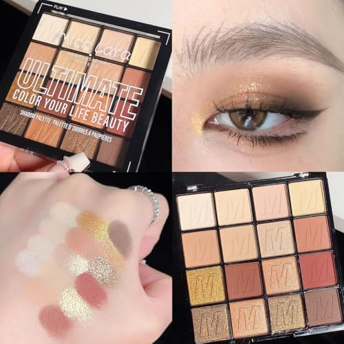 16 Colors Brown Eyeshadow Palette, Brown Eyeshadow with Metallic and Matte Finishes, High-Pigment Eye Makeup Pallet with a Long-Wearing Formula, Eyeshadow Pallet for Halloween Parties Christmas