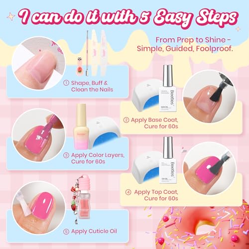 Beetles 81Pcs Gel Nail Polish Kit with U V Light -20 Color Spring Gel Nail Polish Set Pastel Teatime Cat Eye Pink Blue Yellow Nails Kit with Base Top Coat & Manicure Tools Gifts for Teens Girls Women