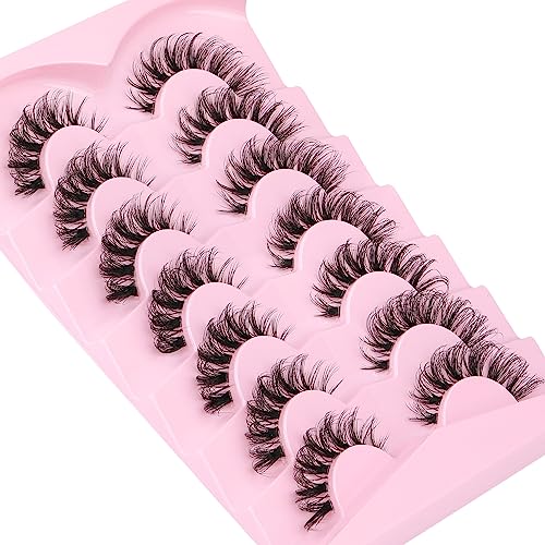 False Lashes Natural Look Fake Eyelashes Wispy Cat Eye Lashes Clear Band False Eyelashes 16MM Faux Mink Lashes Pack 7 Pairs by Ruairie