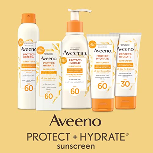 Aveeno Protect + Hydrate Sunscreen Moisturizing Lotion with Prebiotic Oat,Broad Spectrum SPF60,Paraben,& Oil Free,Weightless,Water & Sweat Resistant (80-min) for Sensitive Skin,12 Fl Oz,(Pack of 2)