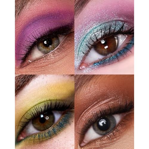 Eyes Cream Eyeshadow Palette Makeup, Blue Pink Nude Brown Glitter Shimmer Matte Eye Shadow Pallets for Cute Popular Eye Make up, 18 colors Ice Cream Original Design, Talc Free