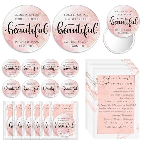 Inspirational Mini Compact Mirror Bulk for Women Pink International Women's Day Gifts Portable Round Purse Mirrors Employee Appreciation Gift for Coworker Nurse(50 Sets,Beautiful)