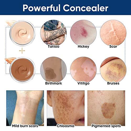 Tattoo Cover Up Makeup Waterproof, 2 Colors Tattoo Cover Up Concealer, Suitable for Scars, Vitiligo, Spots, Invisible & Natural, Sweatproof & Waterproof