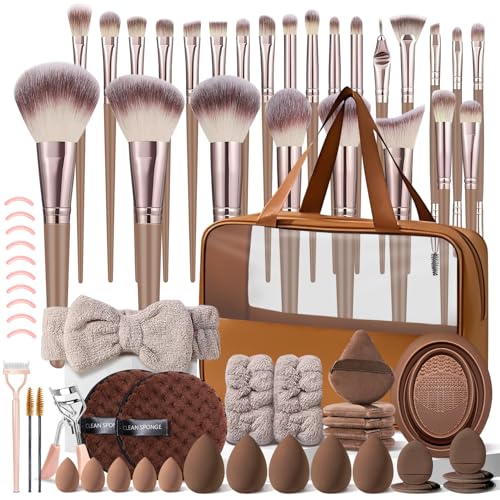 KUORYZAL Brown Makeup Brushes Set Professional 66Pcs with Case Premium Synthetic for Foundation Concealer Blush Eyeshadow Powder Contour Makeup Brush Kit Face Eye Make up Brushes & Tools