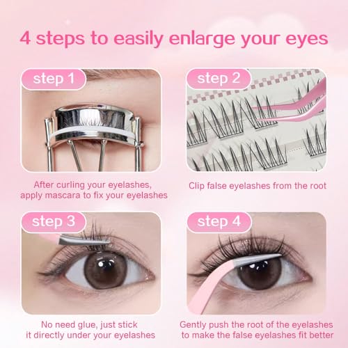 Thick Fluffy Self Adhesive Eyelashes Clusters Extension, 11-14mm 80pcs Pre-Glue False Eyelashes Clusters Set, Individual Lashes, No Glue Needed