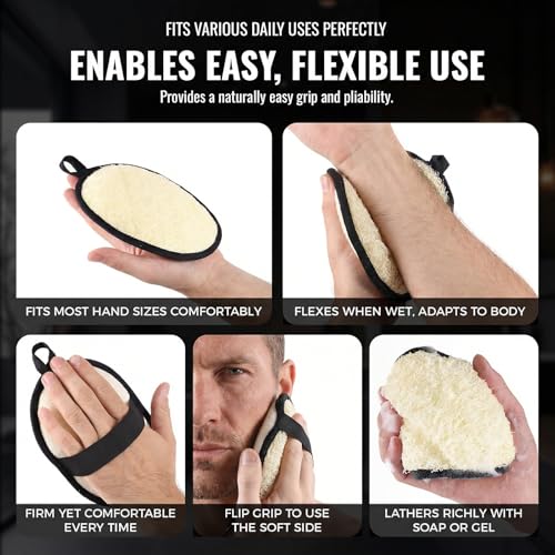 Natural Loofah for Men, 2PCS Black & White Set Egyptian Luffa Body Scrubber for Shower & Bath, Quick-Drying Exfoliating Sponge Pad for Men's Hygiene & Body Care - Travel Essentials & Gym Tool
