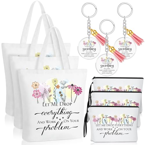 Sieral Secretary Gift Bulk for Women Tote Canvas Bag Makeup Cosmetic Bag Motivational Keychain Appreciation Favor