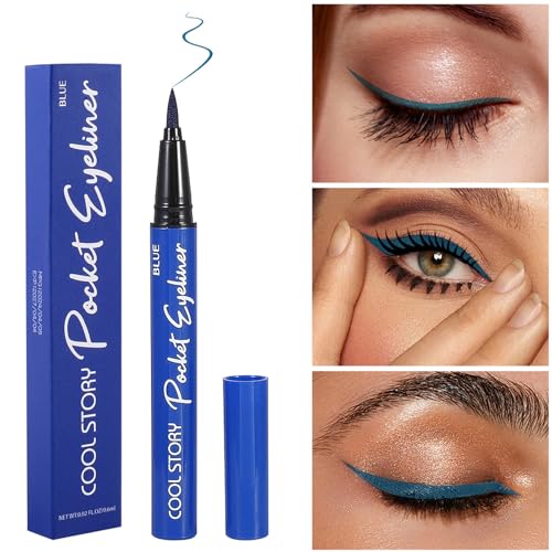 COOL STORY 3 Color Waterproof Liquid Eye Liner, Stay All Day Makeup with Fine Brush Tip Lasting Satin Finish, Smudge-Proof & Transfer-Resistant Black Brown Blue