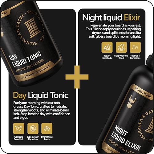The Beard Struggle Tonic + Elixir Beard Oil Bundle - Gold Collection - Grooming Beard Oil - Softens, Moisturizers, and Strengthens Beard Growth - Pack of 2, Valhalla's Gates