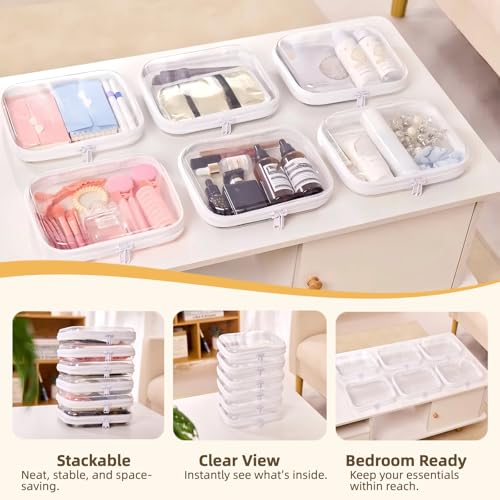 6-Pack Medium Clear Hard Shell Zipper Pouches, Clear Zipper Bags, Hard Case Pouches for Purse & Diaper Bag Organizer, and Travel Essentials (6M)
