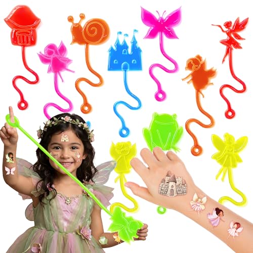 48PCS Fairy Party Favors - 24PCS Fairy Temporary Tattoos & 24PCS Fairy Stick Hands - Perfect Birthday Favors, Goodie Bag Stuffers, Treasure Box Toys, Classroom Prizes, and Student Gifts