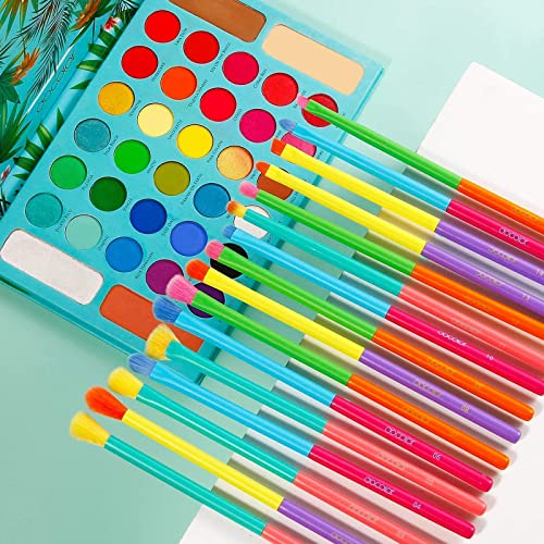 Docolor 16Piece Colorful Eye Makeup Brushes Set + 34 Colors Tropical Eeyshadow Palette Christmas Gift Premium Eye Blending Synthetic Eyeshadow Brushes Set