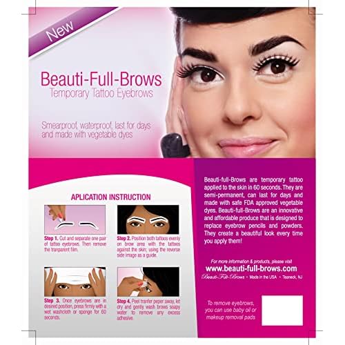 Beauti-Full Brows|Easy Application|Waterproof|10 Pairs|Temporary Tattoo Eyebrows: Athena (Dark Brown)