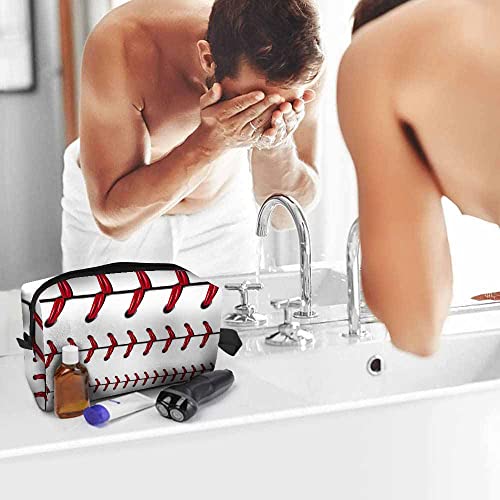 Mxocom Softball Small Makeup Bag for Purse Baseball Red Lace Over White Background Travel Cosmetic Bag Makeup Pouch Portable Versatile Zipper Pouch for Women
