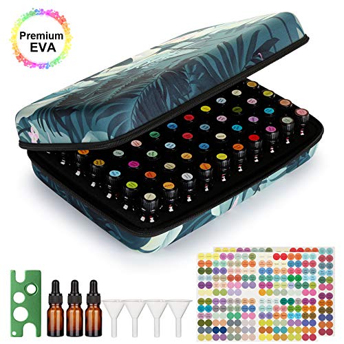 FITNATE 70 Bottles EVA Essential Oil Case Shockproof, Waterproof and Durable, Holding up to 5/10/15 ml Bottles, Essential Oils Travel Case with Bottle Opener, Colorful Stickers and Funnel