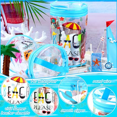 2 Pcs Clear Beach Lotion Bag Toiletry Pouch Beach Ocean Gifts Travel Makeup Cylinder Waterproof Portable Cosmetic Bag for Women Girl Sunscreen Hawaiian Party Favor with Handle Zipper