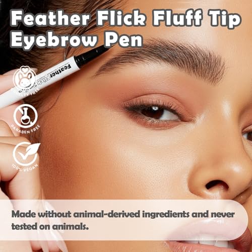 Feather Flick Fluff Tip Eyebrow Pen Natural Hair Like Brow Strokes Angled Multi Tip Precision Brow Pen for Sparse Brows Long Lasting Smudge Resistant (SOFT BLACK, 0.018 fl oz. / 0.55 ml£¨pack of 1£©)