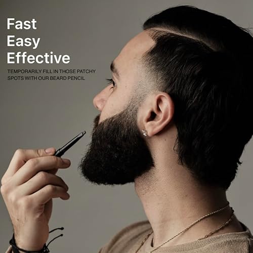 Beard Pencil - Dual-Ended Beard Filler for Men to Define & Fill Uneven Areas, Natural-Looking Barber Pencil with Spoolie Brush, Waterproof & Long-Lasting (Black)