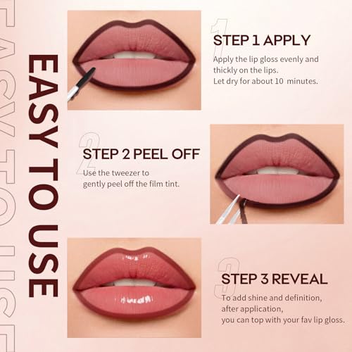 3Pcs Lip Stain Peel Off Set, Peel Off lip Liner Stain Long Lasting Waterproof, Matte Lip Tattoo Tint Transfer Proof, Highly Pigmented Color Lip Makeup(#01+02+03)