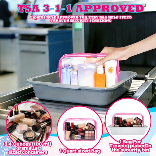 12PCS Clear Cosmetic Bag Transparent PVC Makeup Bag Waterproof Plastic Zipper Pouches Travel Toiletry Organizer Cosmetic Storage Case for Women Traveling Bathroom (Rose Red, Medium)