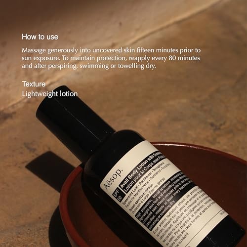 Aesop Avail Body Lotion with Sunscreen SPF50 | Lightweight Moisturizing Sunscreen with Spearmint Leaf and Vitamin E | Broad-Spectrum Hydration and Protection | 5.13 oz
