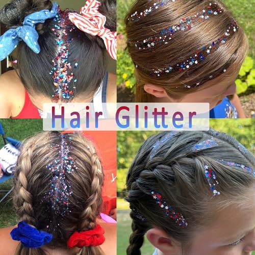 Body Glitter Stick,Sparkling Face Hair Glitter Makeup for Women,Waterproof Hair Glitter,Singer Concert Festival Rave Halloween Accessories,Mermaid Sequins Face Paint Gel Kit (Red Blue Silver)