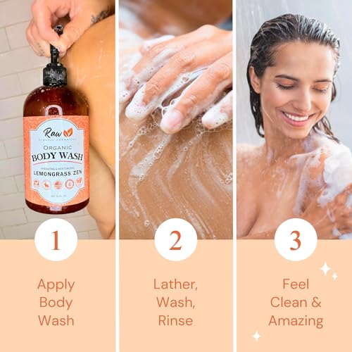 USDA Organic Lemongrass Body Wash for Sensitive Skin - pH 5.5 Balanced Shower Gel with Shea Butter & Essential Oils - Aromatherapy, Sulfate-Free, Vegan, 16 oz - Made in USA
