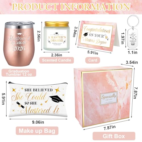 8 Pcs Graduation Gift Set for Women, Including Tumbler, Makeup Bag, Soy Candle, Keychain, Bear Towel, Greeting Card and Gift Box, Graduation Presents for Her (Class of 2026)