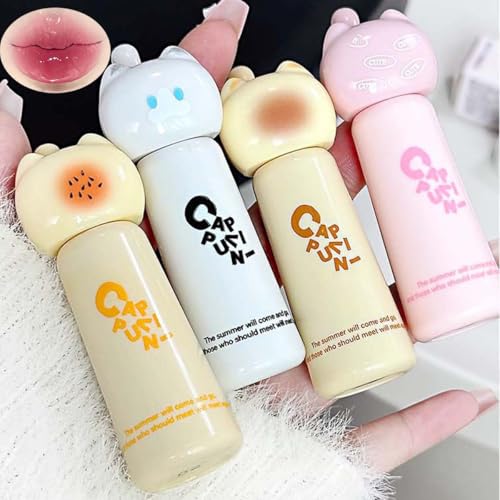 4Pcs Hydrating Lipgloss Set,Cute Cat Jelly Lip Glaze,Moisturizing Lip Stain Plumping Water Lip Gloss,Lasting Waterproof Juicy Lipstick Lip Tint,Glossy Finish