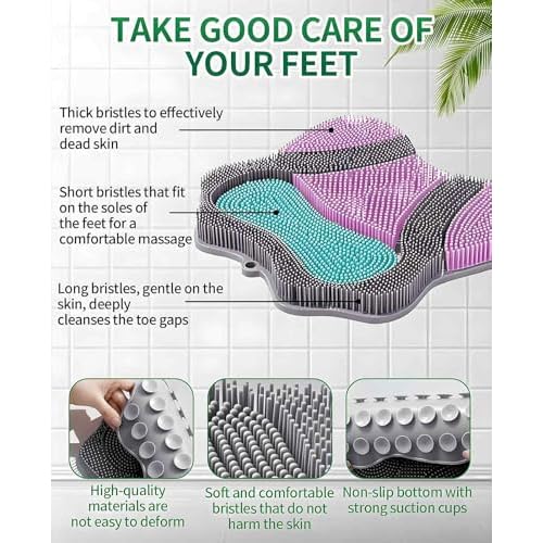 Silicone Shower Foot Scrubber, Shower Feet Mat with Non Slip Suction Cups, Foot Brush Pad