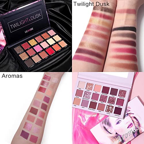 UCANBE 2Pcs Twilight Dusk & Aromas Nude Eyeshadow Palette Makeup Set, Matte Shimmer Glitter Pressed Pearl All Highly Pigmented Blending Powder, Natural Velvet Texture Eye Shadow Kit