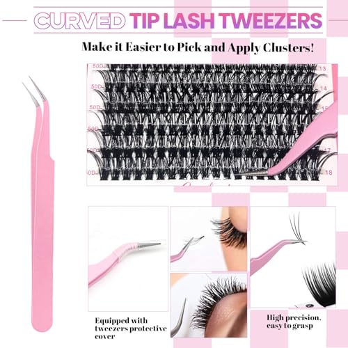 DIY Lash Extension Kit 720pcs Individual Lashes Clusters D Curl Eyelash Extension Kit with Lash Bond and Seal, Eyelash Remover Tweezers Brush(10-18mm,30D+40D+50D+60D) Lash Books DIY at Home