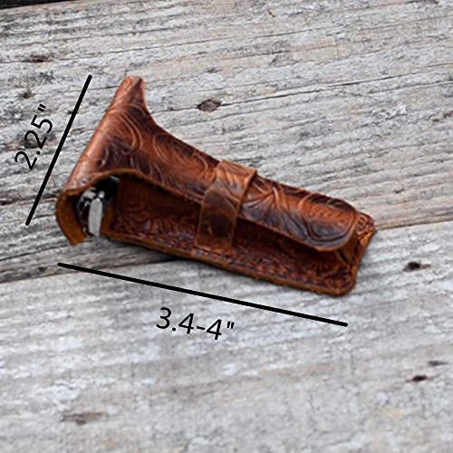 JJNUSA Handmade Sleeve Travel Pouch Leather Safety Razor Case, Double Edge Razor 3.5", Old Fashioned Razor Sleeve Shaving Accessories Men's Shaving Razor Brown