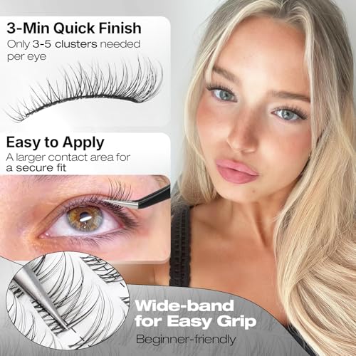 Natural Lash Clusters Velure Eyelash Clusters 8-14mm CC Curl Wispy Cluster Eyelash Extensions Clear Band Individual Lashes Soft Reusable DIY Cluster Lashes Extension for Natural Daily Look by Yawamica