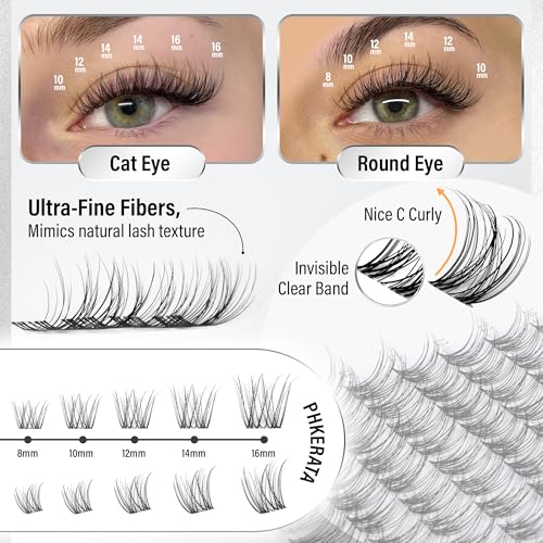 Velure Lash Clusters Natural Cluster Eyelash Extensions Wispy Individual Lashes Clusters DIY Ultra-Light Lash Extensions Soft C Curly Eye Lashes with Invisible Thin Band, 8-16mm, 120Pcs