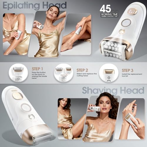 DSP 4-in-1 Beauty Set for Women: Epilator, Hair Removal Device, Electric Shaver & Trimmer, Waterproof with Fast Charging, Includes Accessories ? Perfect Home Hair Device