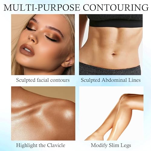Dual Ended Cool Toned Contour&Champagne Shimmer Highlighter Stick, Cold Grey Creamy Long Lasting Bronzer&Brightener Pen, Blendable Smooth Nose Contouring Stick for Pale Fair Skin Facial Makeup