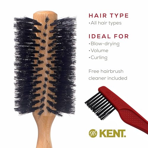 Kent LBR2 Finest Hair Brushes for Women Blow Dry Brush Made of Beechwood -Spiral Radial Boar Bristle Hairbrush for Short or Shaped Hair - Royal Salon Style Straightening Pure Wood Brush from Kent