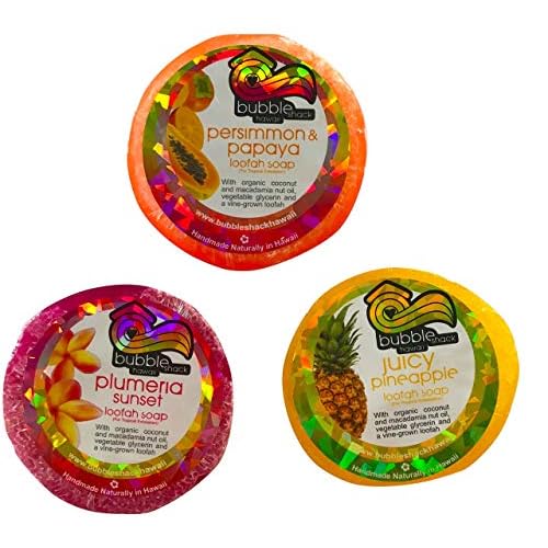 Bubble Shack Hawaii Loofah Soap Trio Organza Set (3 Bars, Rainbow Set)