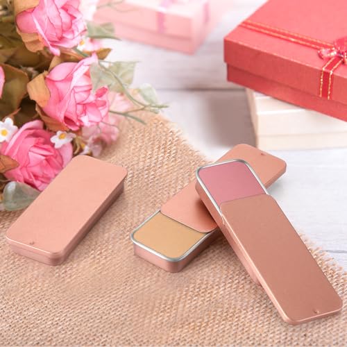 Norme 80 Pcs Rose Gold Slide Top Small Tins Containers Rectangular Cosmetics Metal Boxes Small Lip Balm Containers Metal Tins with Lids for Lip Balm Jewelry Crafts Pills,3.15 x 1.38 x 0.43"