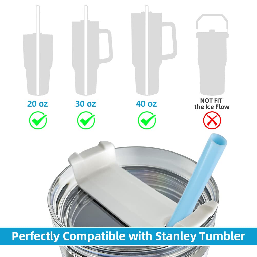 AUAUY 6 PCS Silicone Replacement Straws for Stanley 40oz 30oz Cup, Reusable Colorful Straws Compatible with Stanley Adventure Quencher Travel Tumbler, Cup Straws with Cleaning Brush