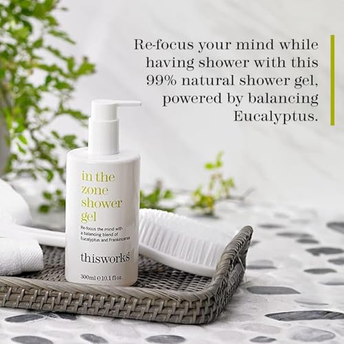 This Works In The Zone Body Lotion & Shower Gel Set: Hydrating Moisturizer & Refreshing Body Wash with Essential Oils, Eucalyptus & Frankincense, Vegan, 10.1 oz Each