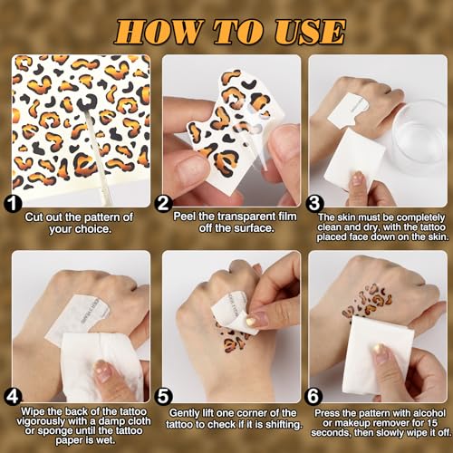 HOWAF 4 Sheets Leopard Face Tattoos, Cheetah Full Face Tattoos Stickers, Leopard Frint Temporary Tattoos for Carnival Party Halloween Costume Makeup Accessories, Cheetah Fake Tattoos Sheets
