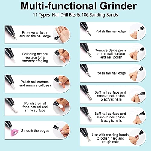 Professional Nail Drill Machine, Electronic Nail File Drills for Acrylic Nails Gel, 1000 Pcs Gel Nail Polish Remover, Lint Free Nail Wipes Cotton