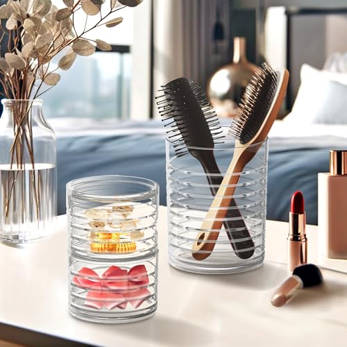 Amazing Abby - Intrigue - Acrylic Headband Organizer, Plastic Hairbrush Holder, Stackable Container for Hair Accessories and Beauty Supplies, Perfect Storage for Vanity and Bathroom, Crystal Clear