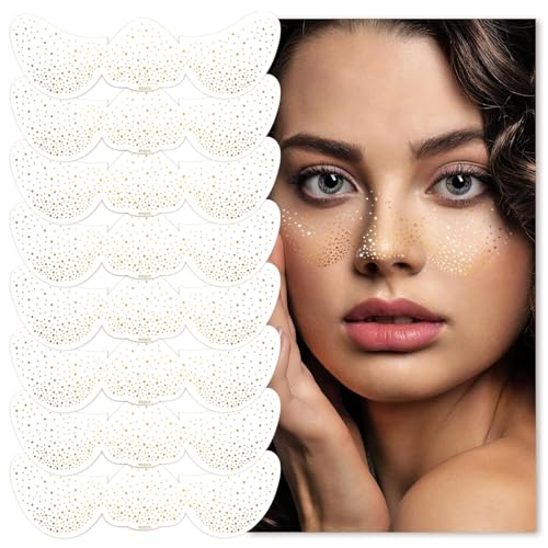 8 PCS Glitter Freckles Face Tattoo Gold Sparkle Faux Freckle Tattoo Temporary Makeup Patches Cosmetic Accessories for Women