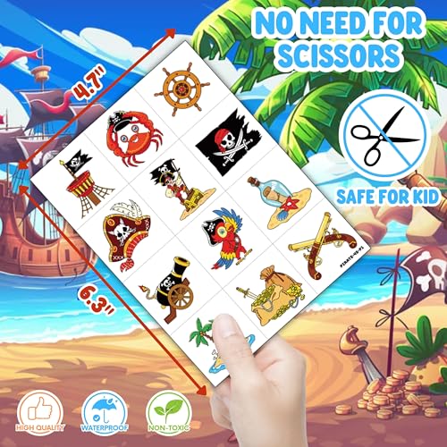 72PCS Pirate Party Favors for Kids ? 48 Pre-Cut Temporary Tattoos & 24 Punch Balloons Themed Birthday Party Decorations Supplies Favors Gifts, Goodie Bag Fillers, Classroom Rewards